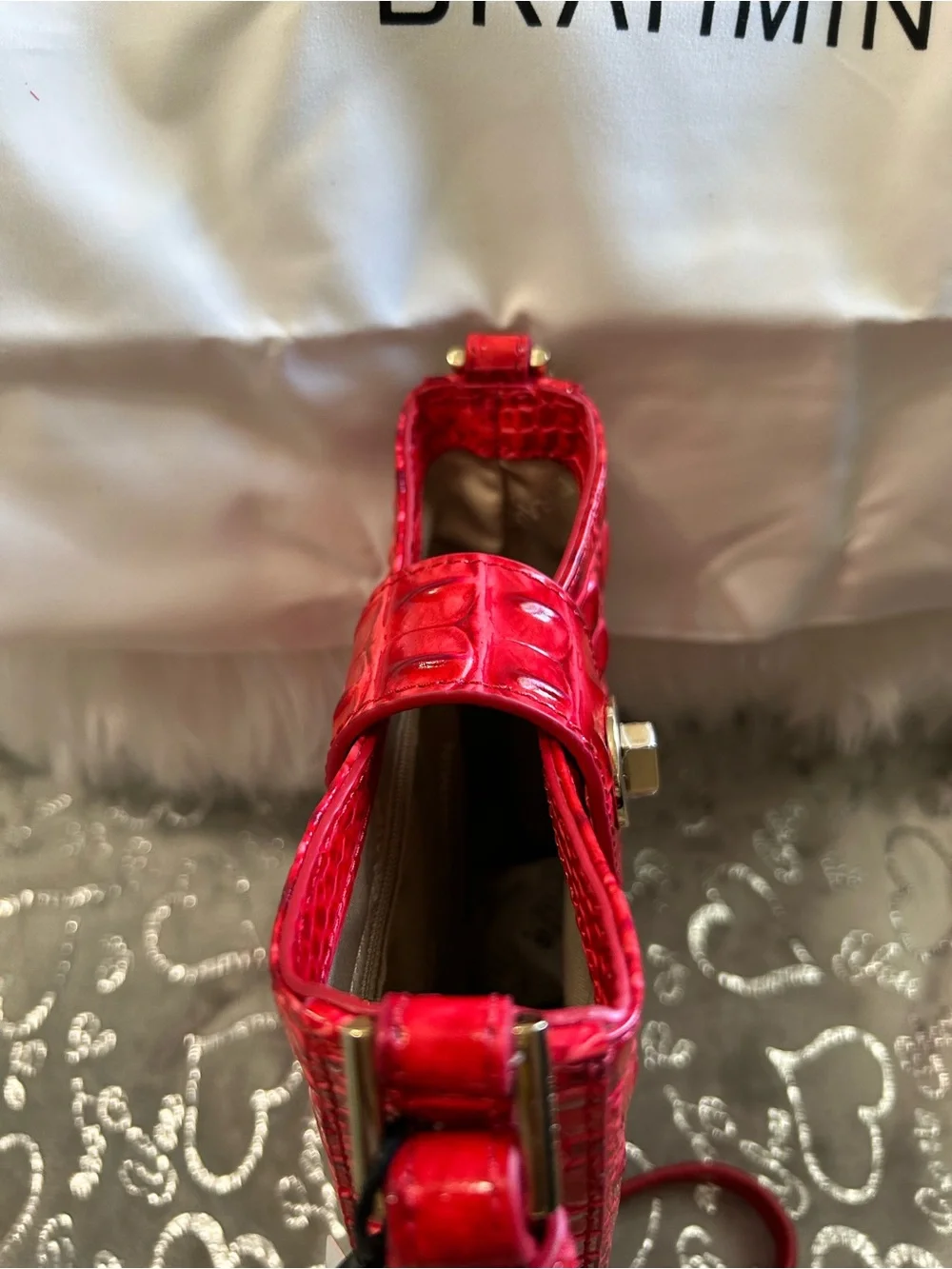 NWT Brahmin, Sm Sriracha Red Melbourne Marley Croco-Embossed Crossbody